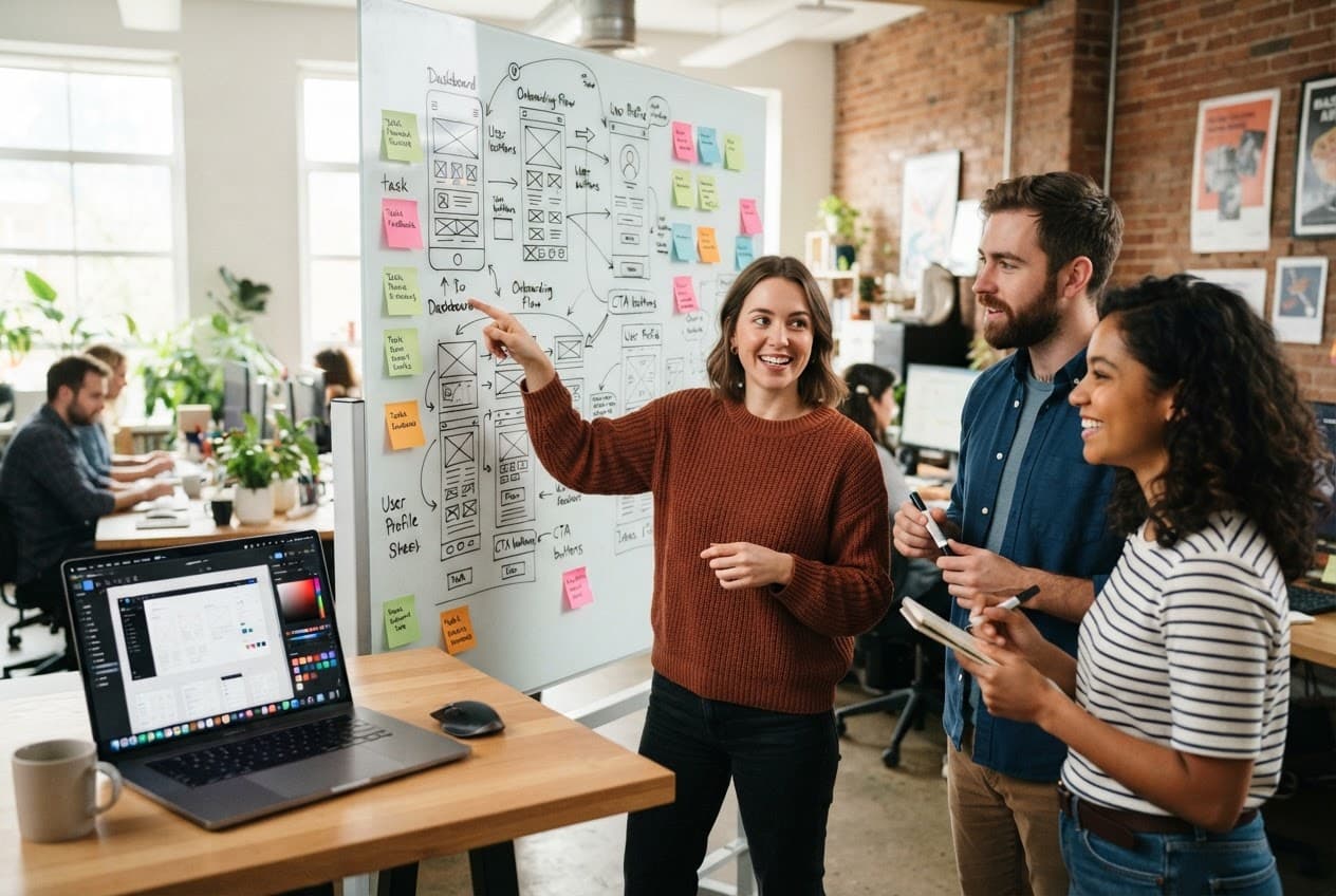 Designers reviewing wireframes